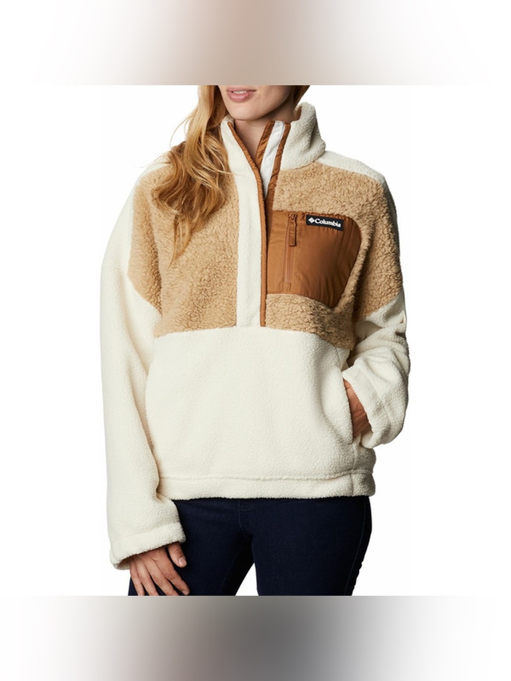 Columbia Women's Cream & Tan Sherpa Half-Zip Pullover Jacket New Size Large